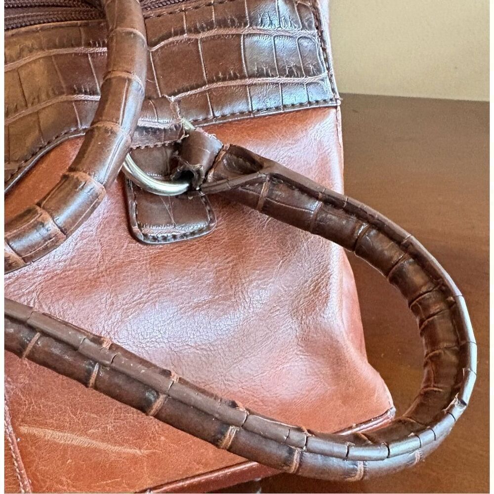 GIANI BERNINI - Double Zip Glazed Leather Satchel/Espresso w/Faux Leather Trim - Picture 12 of 16